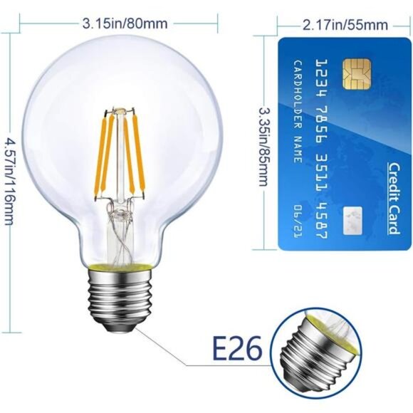 Dimmable LED Globe Light Bulb, G25 LED Vintage Light Bulb, 60W Equivalent - Picture 2 of 8
